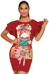 Sexy Ruffle Sleeves Graphic T-shirt Dress in Red